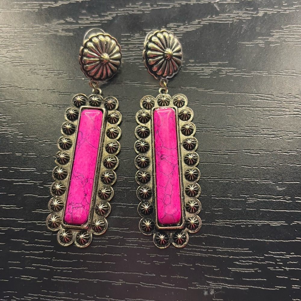 Pink turquoise western earrings ￼